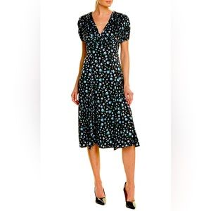 Betsey Johnson 90s Blue/Black Flowered Midi Dress